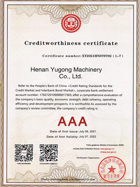AAA credit standing rating certificate