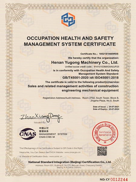 ISO 45001 occupational health and safety management system certification